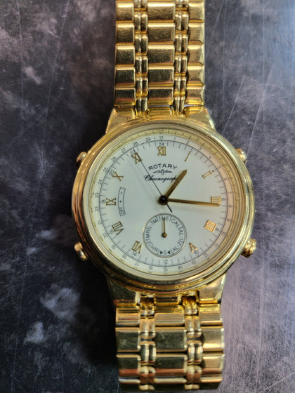 Rotary Watch Mens Vintage 1990s Chronograph Alarm Gold Plated 35mm