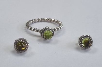 Pandora Peridot Silver ring and earrings set Size M1/2