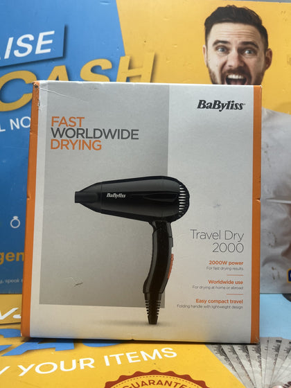 BaByliss Travel Dry 2000W Hair Dryer, Dual Voltage, Worldwide, Lightweight, Compact, Folding Handle.