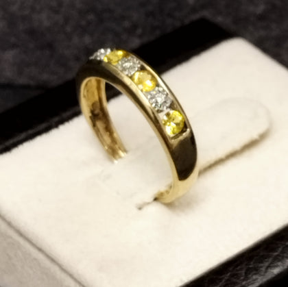 9ct Yellow Gold Clear & Yellow Stones Eternity Ring Size -O