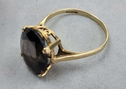 9ct Gold Smokey Quartz Ring- Size R1/2