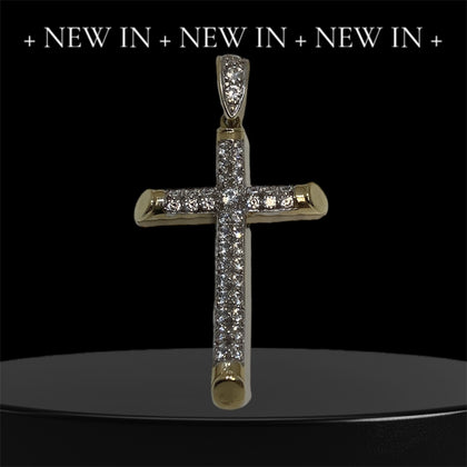 9ct large cross set with cubic zirconia.