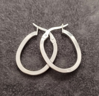 9ct White Gold Oval Hoop Earrings
