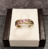 9ct Yellow Gold Diamond and Red Stone Ring - Size O