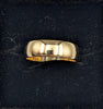 375 9CT YELLOW GOLD RING, BAND DESIGN, SIZE P, 3.7G, BOXXED