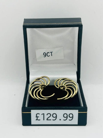 9CT YELLOW GOLD, 375 HALLMARKED MULTI STRAND SWIRL EARRINGS, 1.9G, BOXED