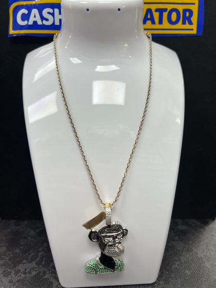 Silver Chain and Monkey Green Pendant 18