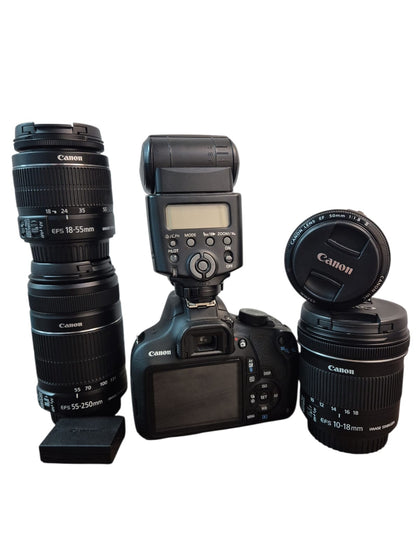 Canon EOS Rebel T5 + 18-55mm WITH 3 LENSES AND FLASH