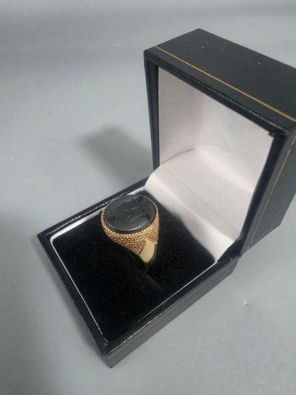9ct GOLD RING 375 6.4G Size Y (cracked plate) please see pictures
