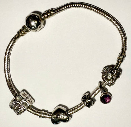 Pandora 8” Bracelet + 5 Charms