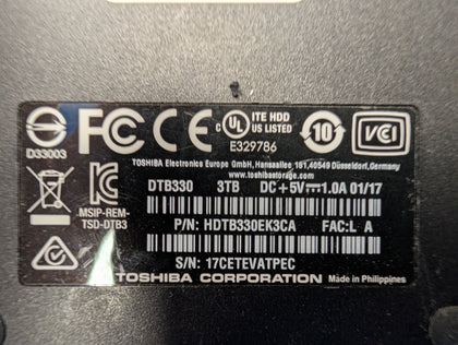 *** SALE *** Toshiba External Hard Drive 3 TB Black