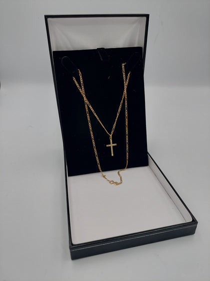 9K Gold Necklace 1.5G (375 Hallmarked), with 9K Cross Pendant 1.3G - Length: 19