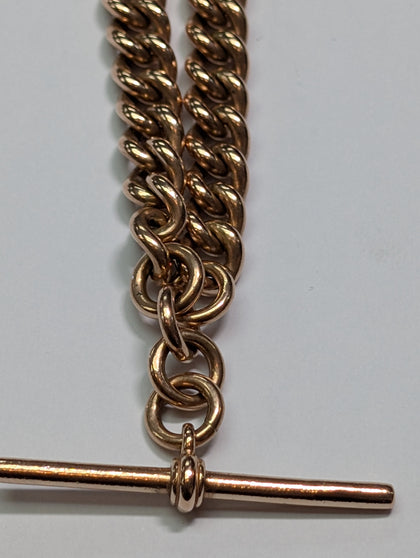 VINTAGE 9CT ROSE GOLD DOUBLE ALBERT POCKET WATCH CHAIN
