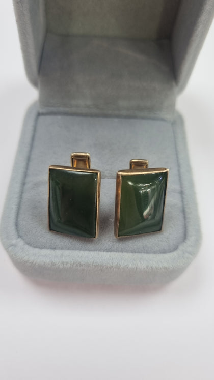 9ct Cuff Links with green stones LEYLAND