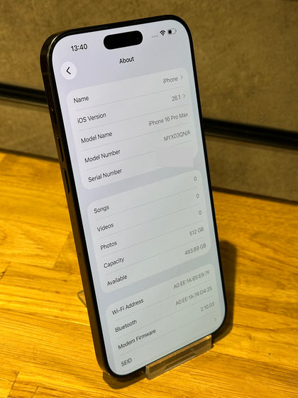 Apple iPhone 16 Pro Max - 512GB - Black BH 100% Apple Warranty 26/06/26