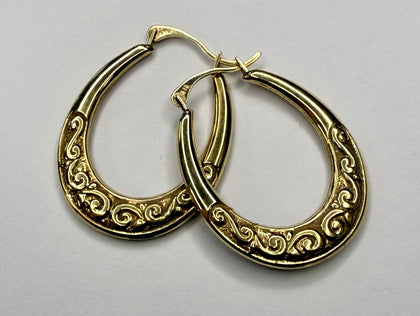 9ct Gold Patterned Hoop Earrings