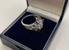 9ct White Gold Ring purple & pink stones size - K
