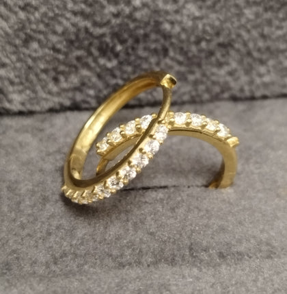 18ct Yellow Gold Sleeper Hoop Earrings Set with Clear Stones