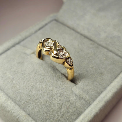 9ct Gold Diamond Hearts Ring Size L 1/2