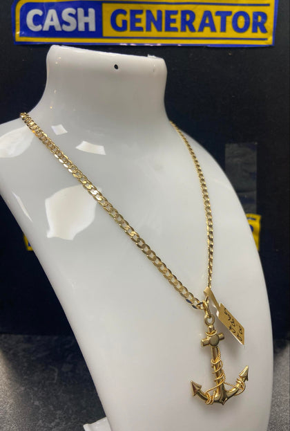 9ct Gold Curb Chain and Anchor Pendant 10.86g 22