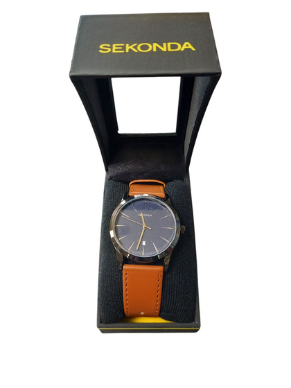 Sekonda Watch 1514 Blue Face Brown Leather Straps