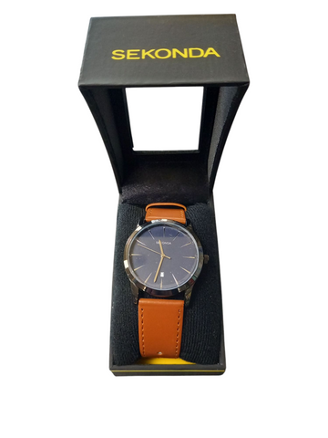 Sekonda Watch 1514 Blue Face Brown Leather Straps