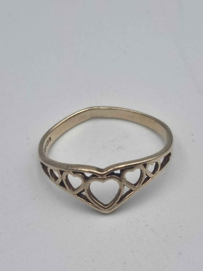 9ct Yellow Gold Vintage Heart Gold Wishbone Ring - Size M - 1.12 Grams