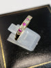 9ct Yellow Gold Half Eternity Ring with Diamonds (uncarated) and Pink Stones - Size P - 1.74g total - Hallmarked