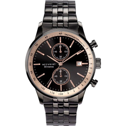 Accurist Mens Watch Chronograph Black PVD Bracelet