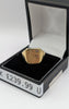 375 HALLMARKED 9CT, YELLOW GOLD RING, SIGNET WITH SMALL STONE, SIZE U, 6.5G, BOXED