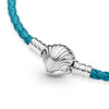 Pandora Seashell Clasp Turquoise Braided Leather Bracelet With Charms