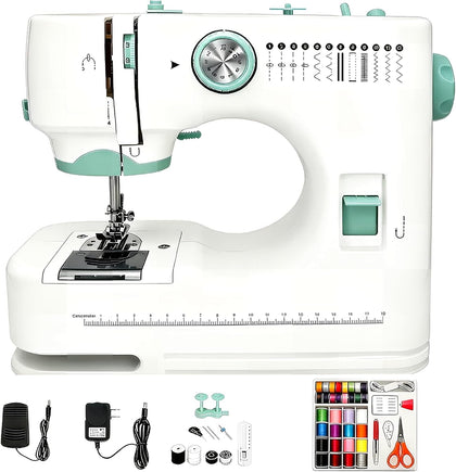Mini Sewing Machine for Beginner by Phildim (Sewing Supplies set included) - Small Sewing Machines with Two Needle Types, Two Speeds, LED Sewing Light