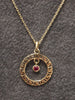 14ct Gold Greek Key & Red Stone Pendant & Chain - 16"