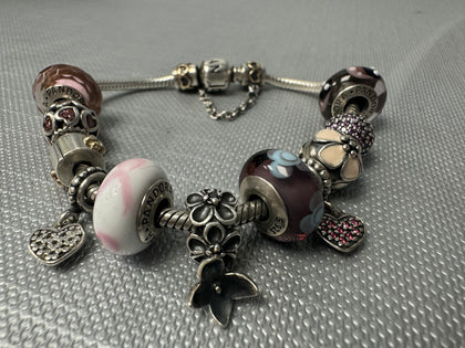 Pandora Bracelet with Pink/Purple  Charms