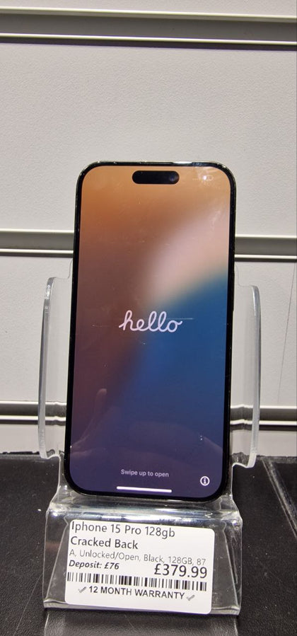 Apple iPhone 15 Pro 128GB Black Titanium, Unlocked  cracked back
