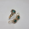 14ct Gold Oval Cluster Head Ring & Earring Set Green CZ - Size P - RRP £1050