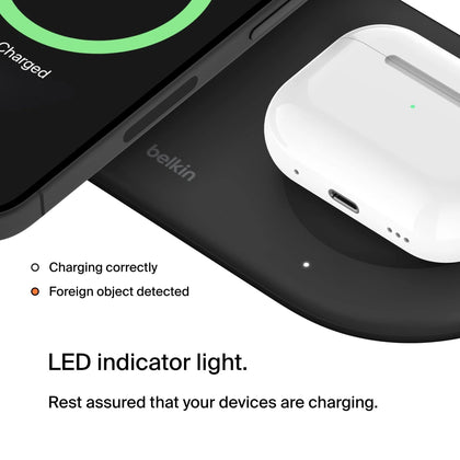 Belkin BoostCharge Pro 2-in-1 Wireless Charging Pad with Magnetic Qi2 15W, Fast Charging iPhone Wireless Charger Compatible with iPhone 16/15/14