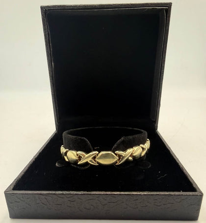 9CT XOXO STYLE BRACELET, 9.2G, YELLOW GOLD, 7”