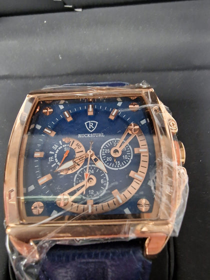 **Sale** Ruckstuhl Chronograph Mens Watch Blue Leather Strap