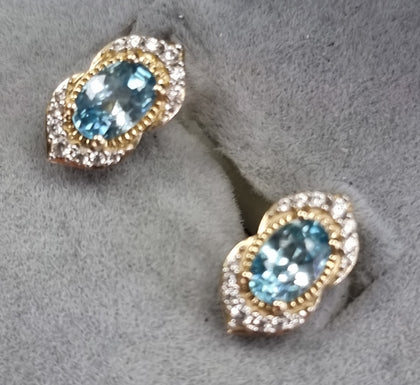 9ct Gold Aqua/diamond Earrings