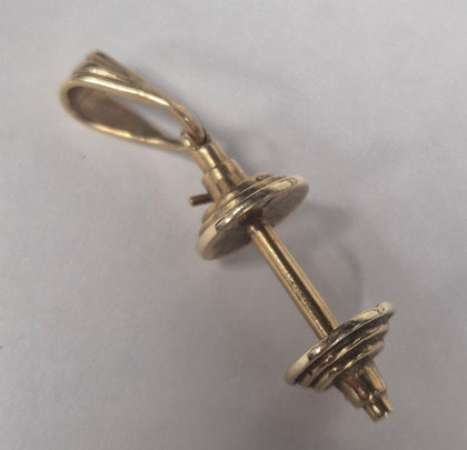 9ct Yellow Gold Barbell Pendant - 6.85G . Hallmarked