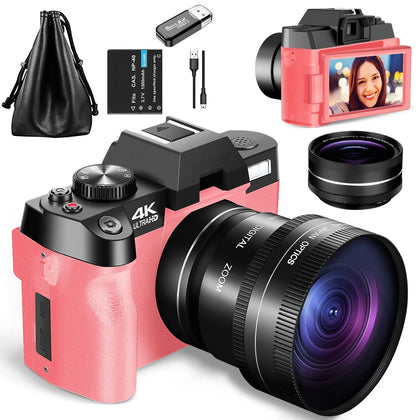 G-Anica Pink Digital Photography Camera 4K Wireless Network Camera Vlog Video Recorder YouTube 48MP.