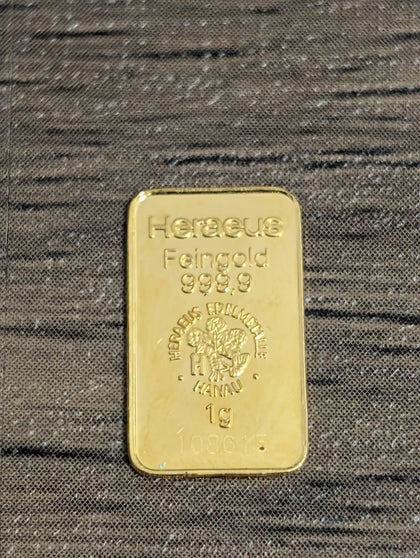 1g gold bar heraeus 22kt