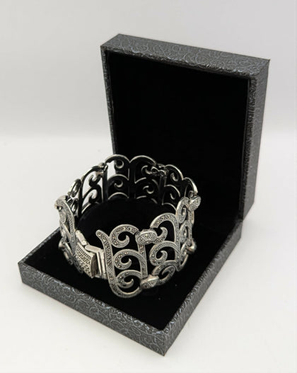 925 HALLMARKED, SILVER, Marcasite Link Cuff Bracelet, 7