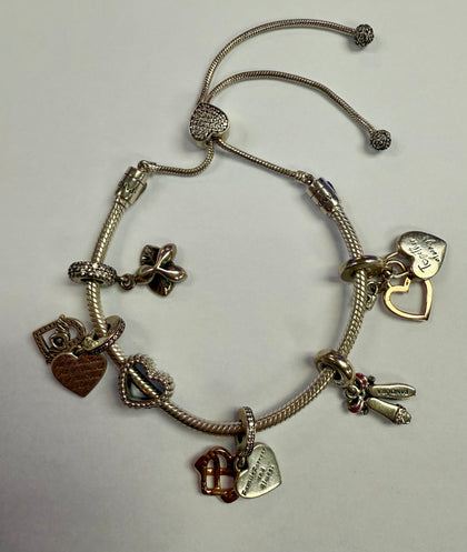 PANDORA ADJUSTABLE CHARM BRACELET WITH X6 CHARMS