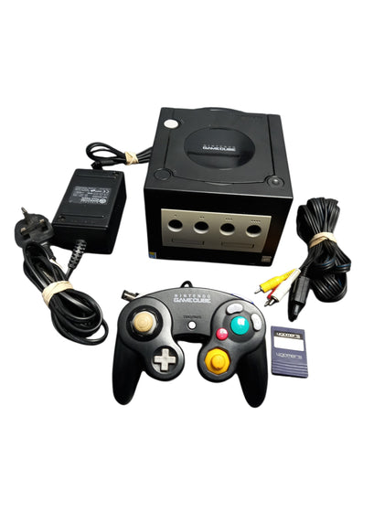 Nintendo GameCube Console, Black, Unboxed with Black Controller and Wires
