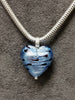 Jens J Aagaard large blue glass heart pendant & Sterling Silver Snake Chain