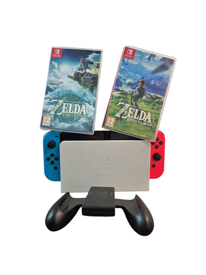 Nintendo Switch OLED - Neon Blue/Neon Red WITH 2 GAMES AND DOCK *NO CHARGER*