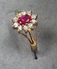 9ct Gold Ring Red/Clear Stones Size M