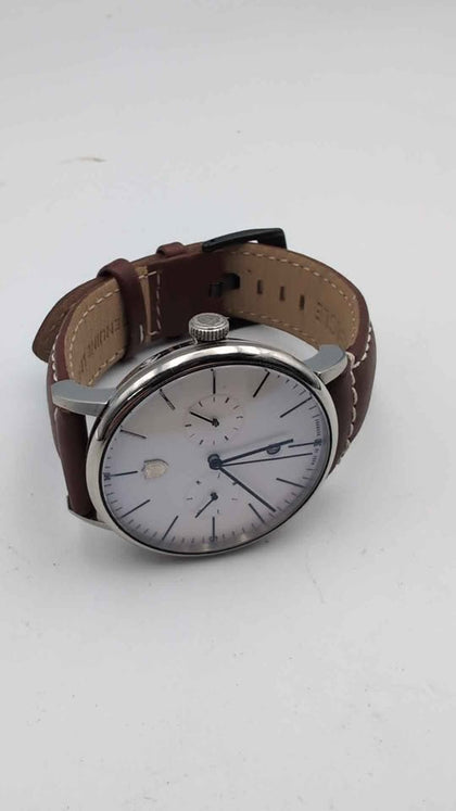 Dufa Albers Automatic Calendar Men's Watch With Enamel White Dial & Brown Leather Strap - DF-9014